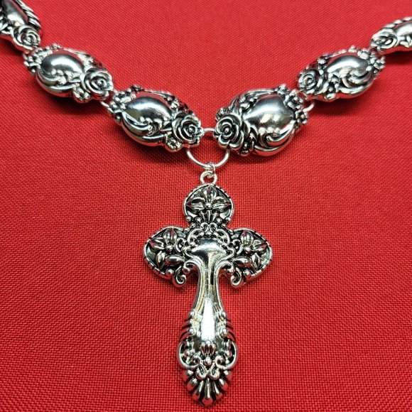 Icon Collection Silver Tone Cross Necklace & Earrings Set - Picture 2 of 12